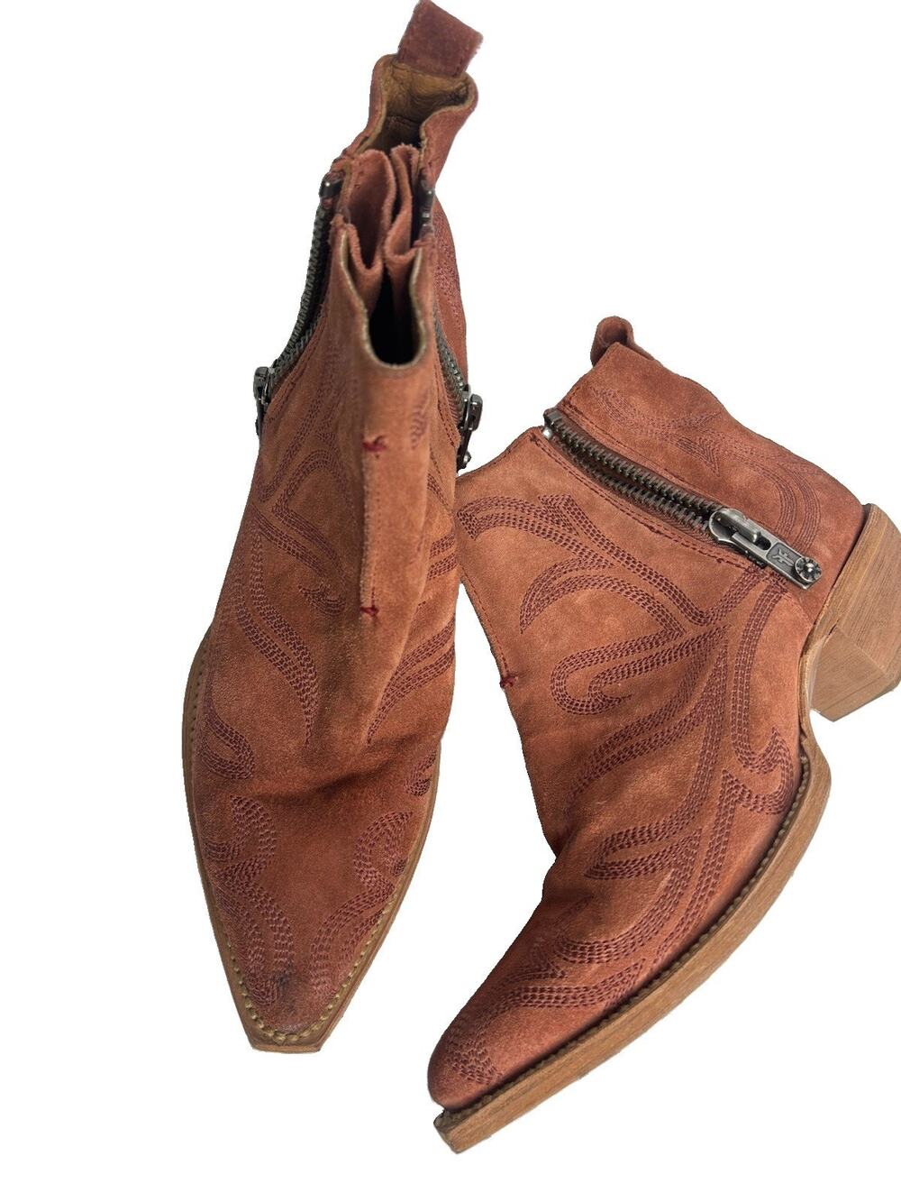 Frye Sacha Primrose Shortie Western Ankle Boots Womens Rosewood Suede Sz 8B
